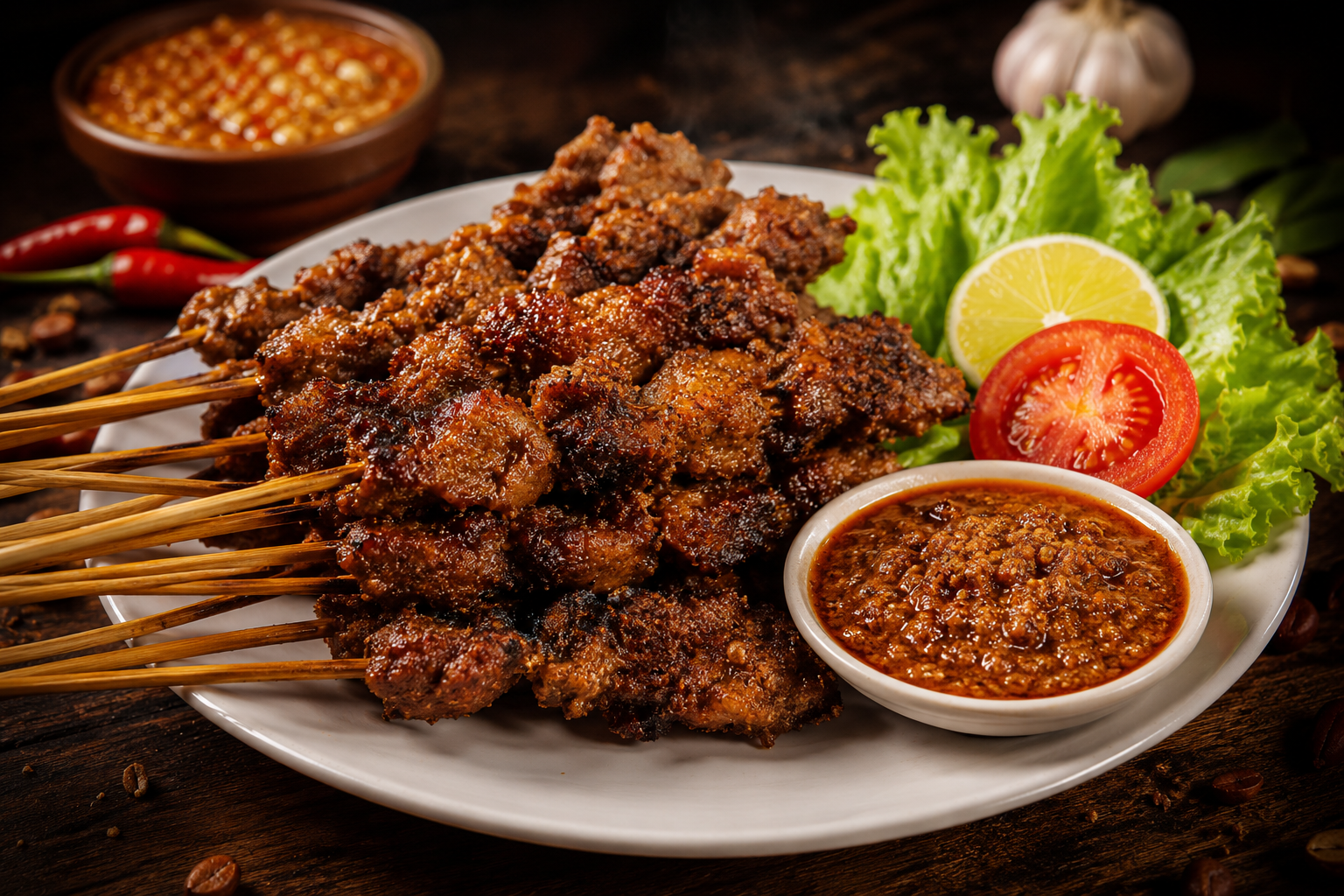 Sate Javva — sate dibakar di atas bara dengan bumbu kacang khas